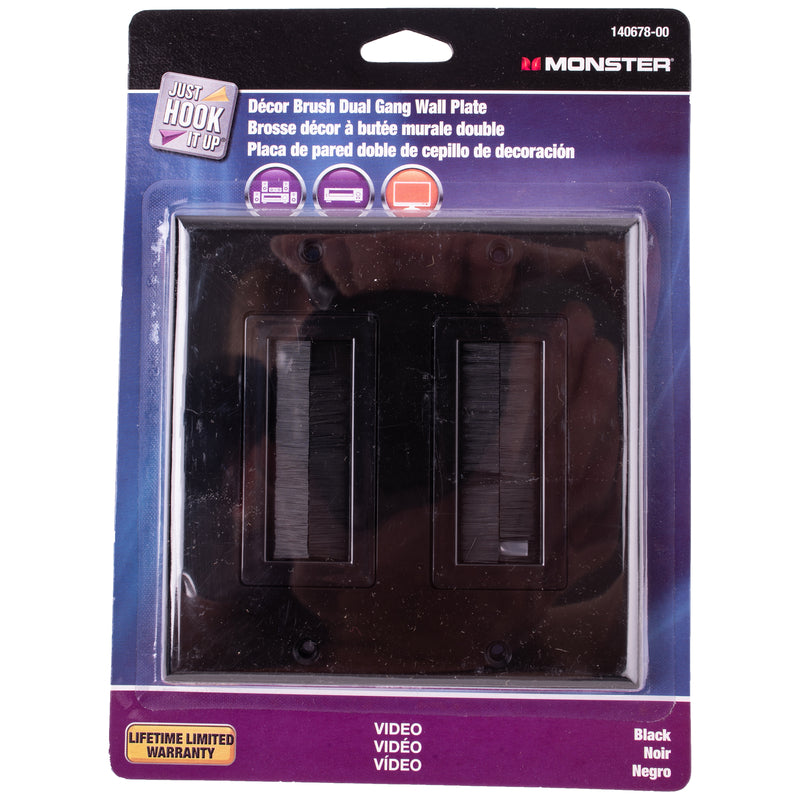 Monster Just Hook It Up Black 2 gang Plastic Home Theater Brush Wall Plate