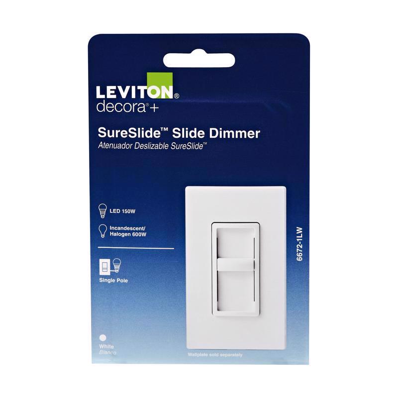 Leviton Decora SureSlide White 600 W Slide Dimmer Switch
