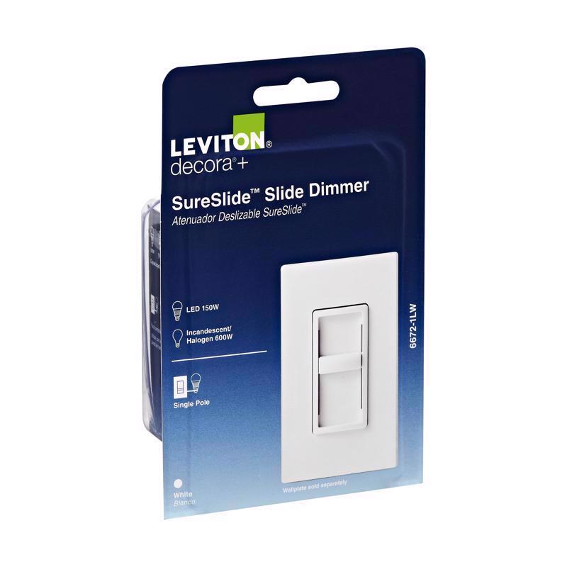 Leviton Decora SureSlide White 600 W Slide Dimmer Switch