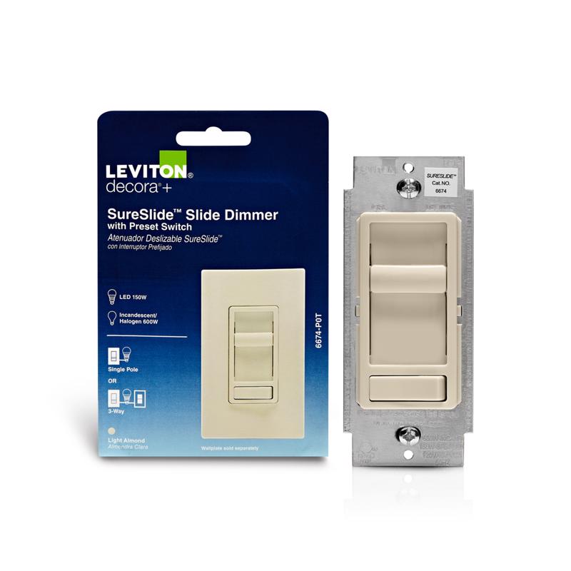 Leviton SureSlide Light Almond 600 W Preset Slide Dimmer Switch