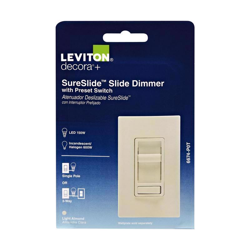 Leviton SureSlide Light Almond 600 W Preset Slide Dimmer Switch