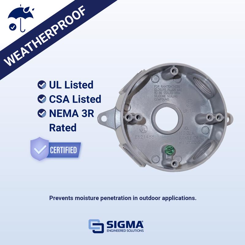 Sigma Electric New Work 16 cu in Round Die-Cast Metal Weatherproof Box Gray