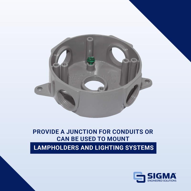 Sigma Electric New Work 16 cu in Round Die-Cast Metal Weatherproof Box Gray