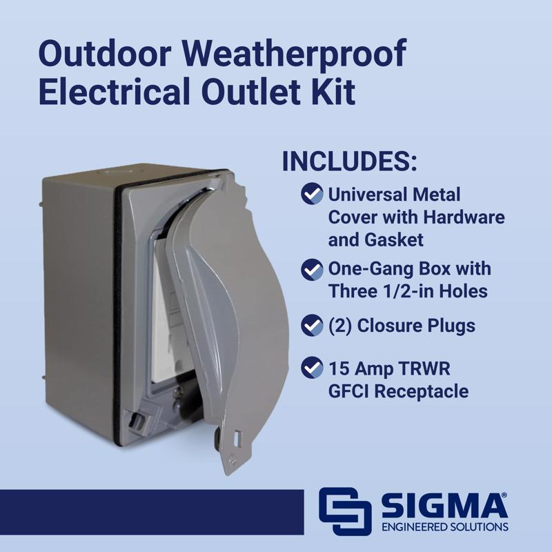 Sigma Electric Rectangle Die-Cast Metal 1 gang 4.58 in. H X 2.83 in. W GFCI Outlet Kit