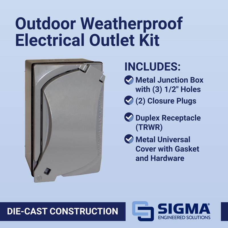Sigma Electric Rectangle Die-Cast Metal 1 gang 4.58 in. H X 2.83 in. W Duplex Outlet Kit