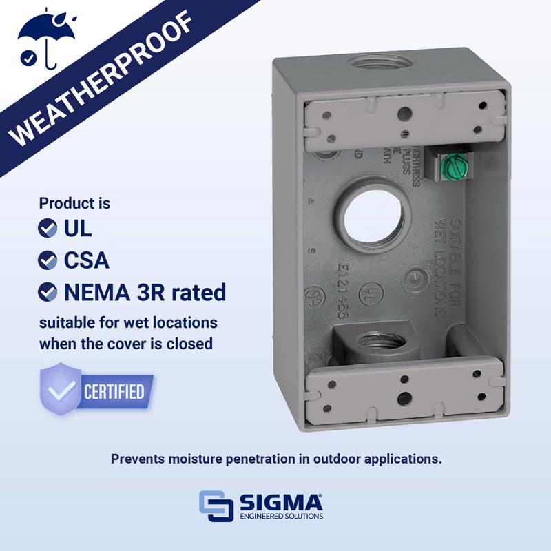 Sigma Electric New Work 18.3 cu in Rectangle Die-Cast Metal 1 gang Weatherproof Box Gray
