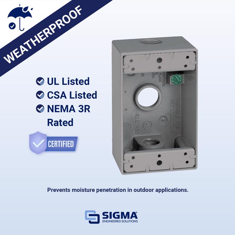 Sigma Electric New Work 18.3 cu in Rectangle Die-Cast Metal Weatherproof Box Gray