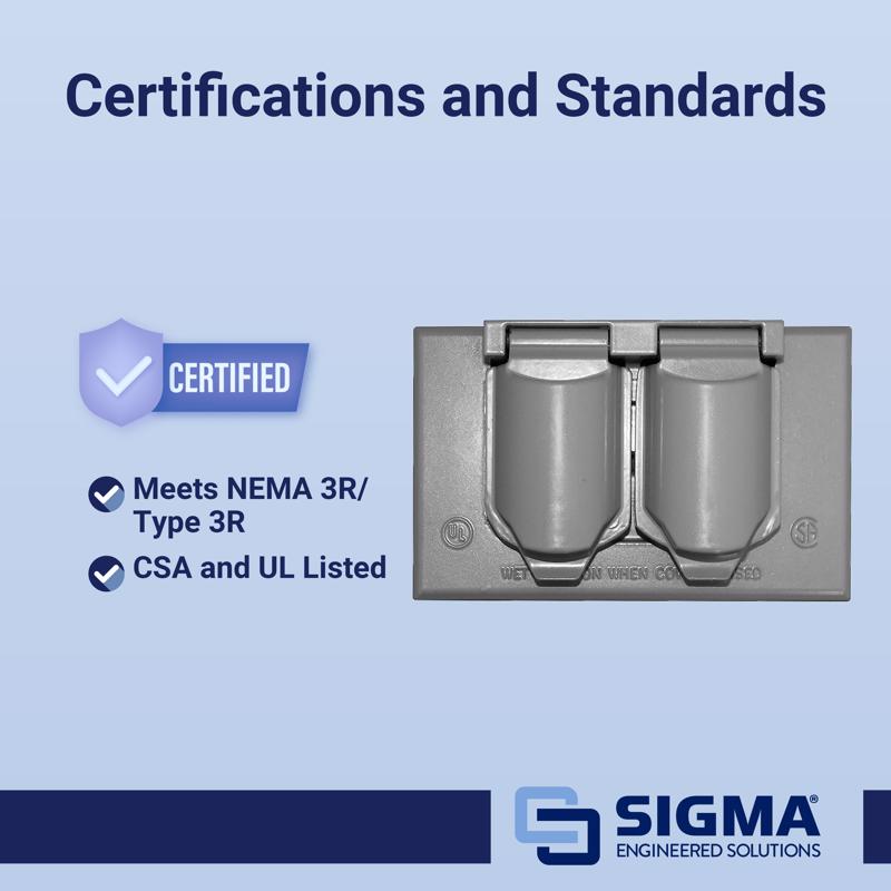Sigma Electric Rectangle Die-Cast Metal 1 gang 2.83 in. H X 4.57 in. W Horizontal Duplex Cover