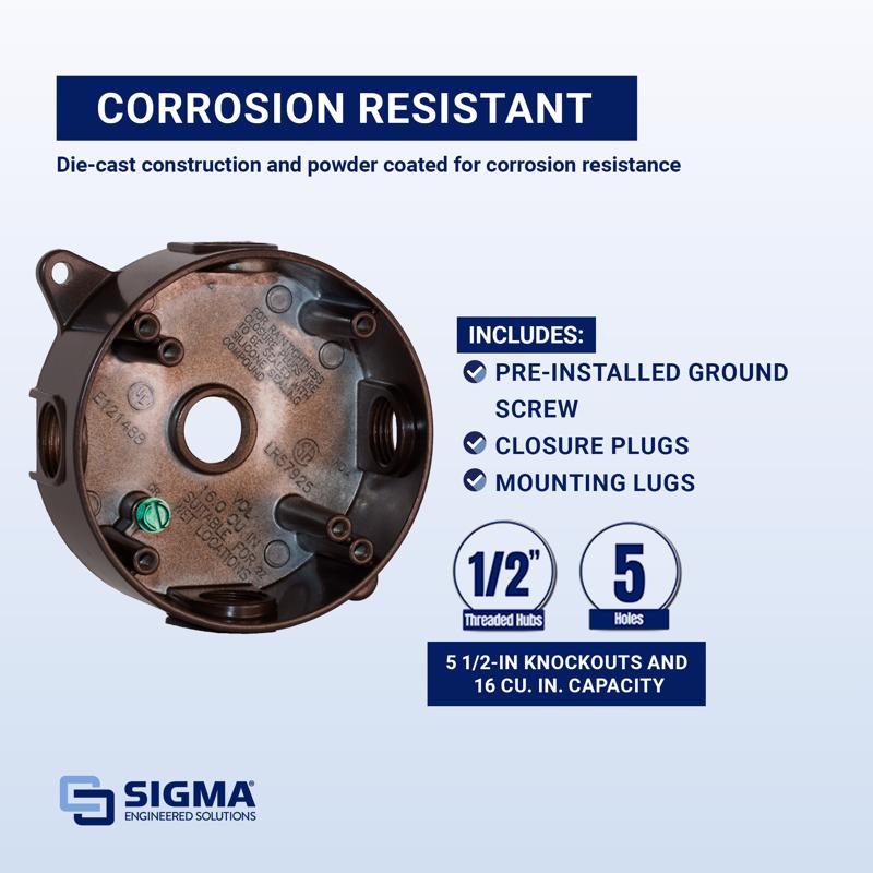 Sigma Electric New Work 16 cu in Round Die-Cast Metal Weatherproof Box Bronze
