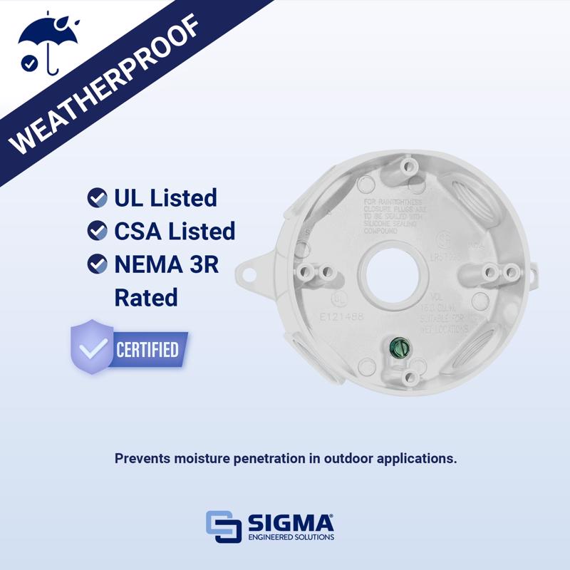 Sigma Electric New Work 16 cu in Round Die-Cast Metal Weatherproof Box White