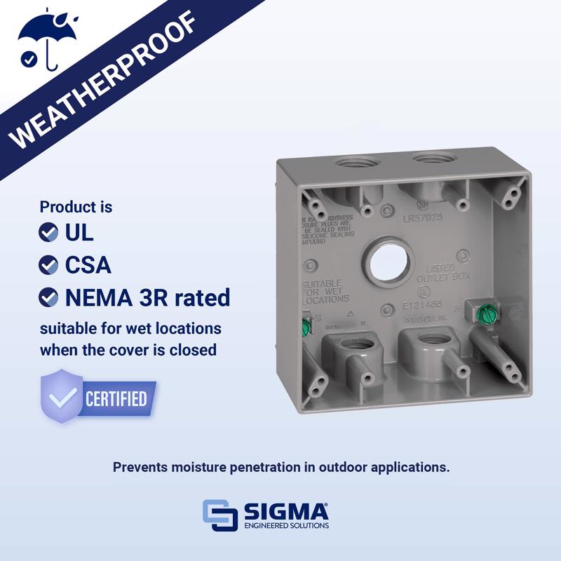 Sigma Electric New Work 31 cu in Square Die-Cast Metal 2 gang Weatherproof Box Gray