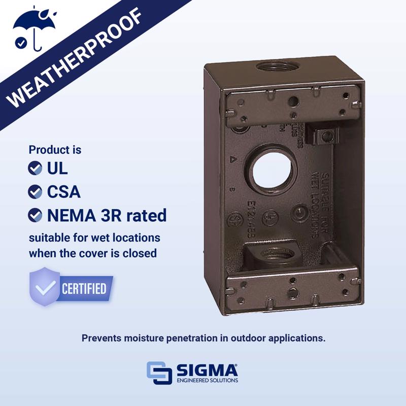Sigma Electric New Work 18.3 cu in Rectangle Die-Cast Metal 1 gang Weatherproof Box Bronze