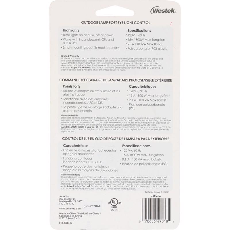 Westek Black Photoelectric Eye Light Control