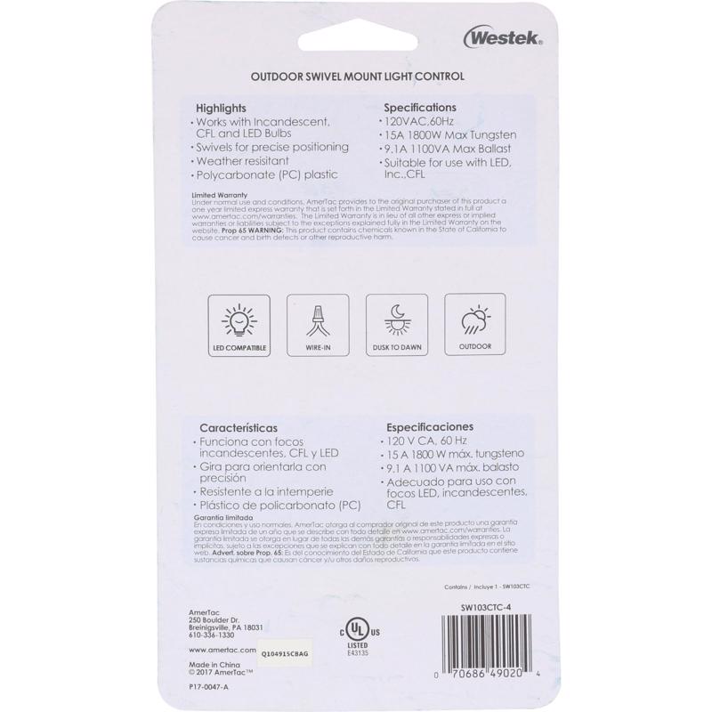 Westek Gray Photoelectric Swivel Eye Light Control