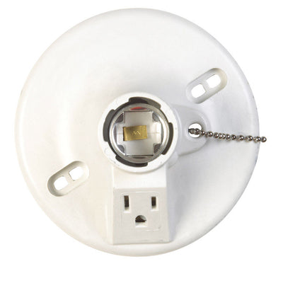 Allied Moulded Plastic Medium Base Lampholder w/Outlet & Pull Chain