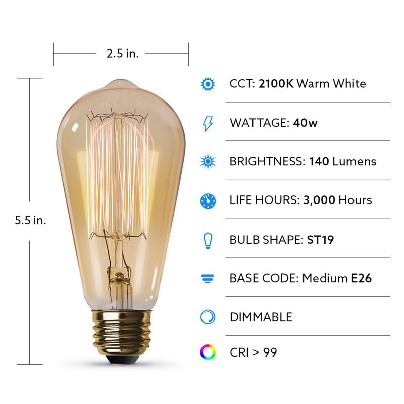 Feit The Original 40 W ST19 Vintage Incandescent Bulb E26 (Medium) Soft White