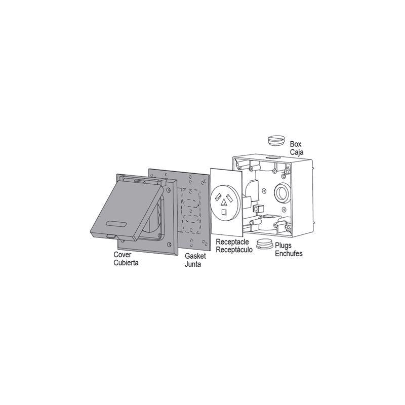 Sigma Electric Square Die-Cast Metal 2 gang 4.57 in. H X 2.83 in. W 20/50 Amp Receptacle Cover