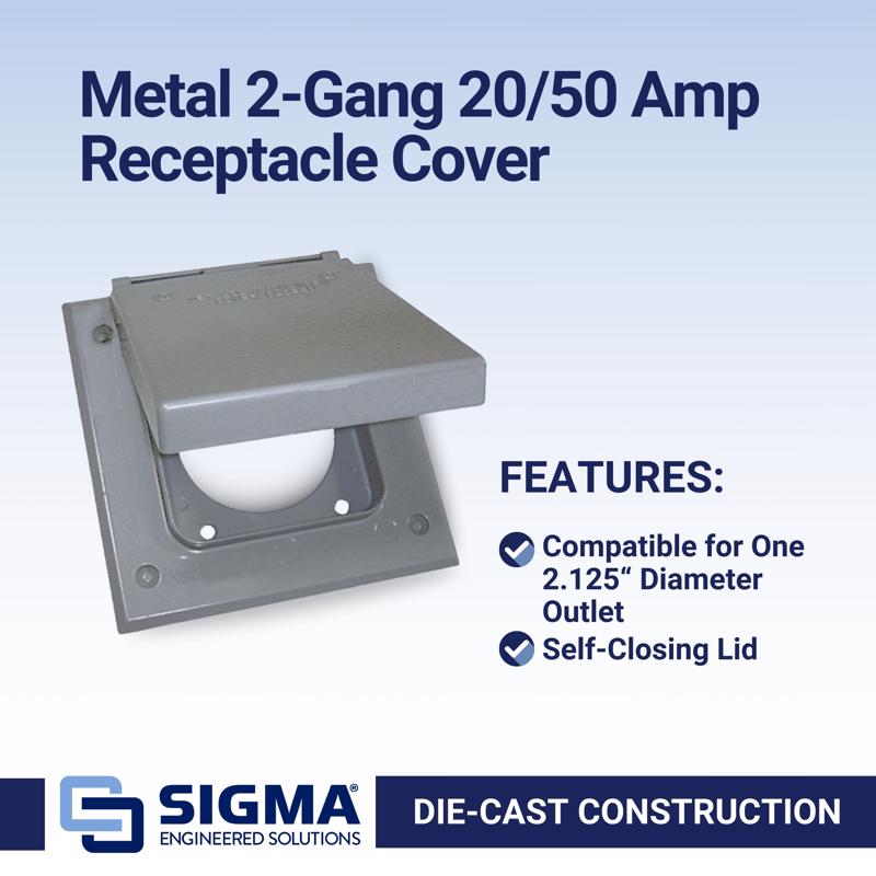 Sigma Electric Square Die-Cast Metal 2 gang 4.57 in. H X 2.83 in. W 20/50 Amp Receptacle Cover