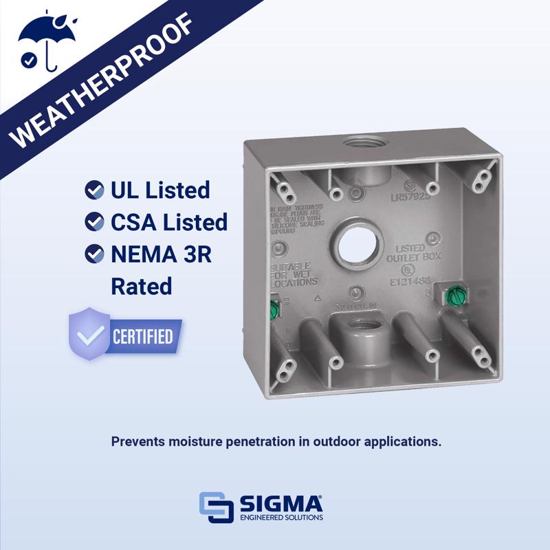 Sigma Electric New Work 31 cu in Square Metallic 2 gang Weatherproof Box Gray