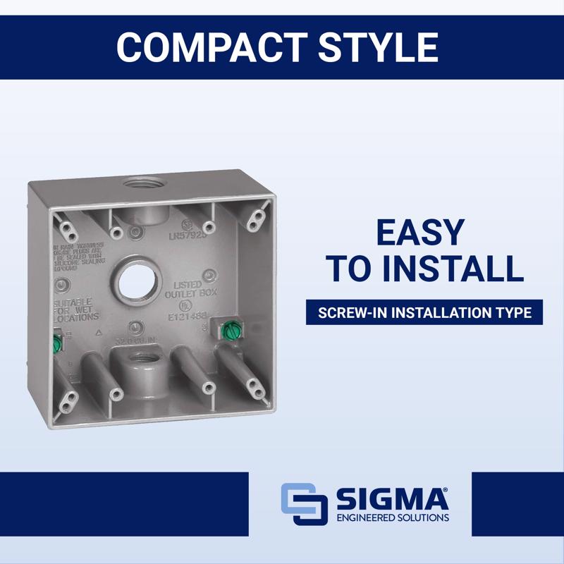 Sigma Electric New Work 31 cu in Square Metallic 2 gang Weatherproof Box Gray