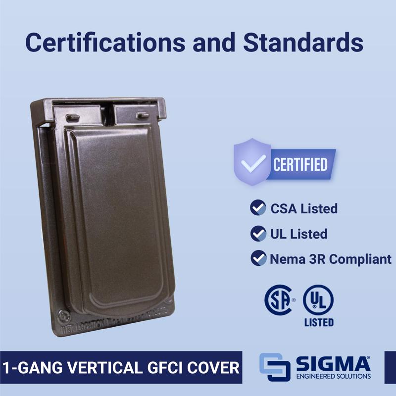 Sigma Engineered Solutions Rectangle Die-Cast Metal 1 gang 4.57 in. H X 2.83 in. W Vertical GFCI Cov
