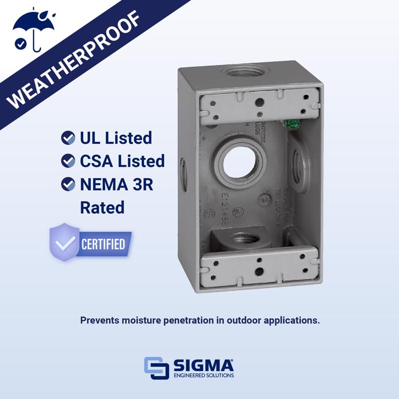 Sigma Electric New Work 18.3 cu in Rectangle Die-Cast Metal 1 gang Weatherproof Box Gray