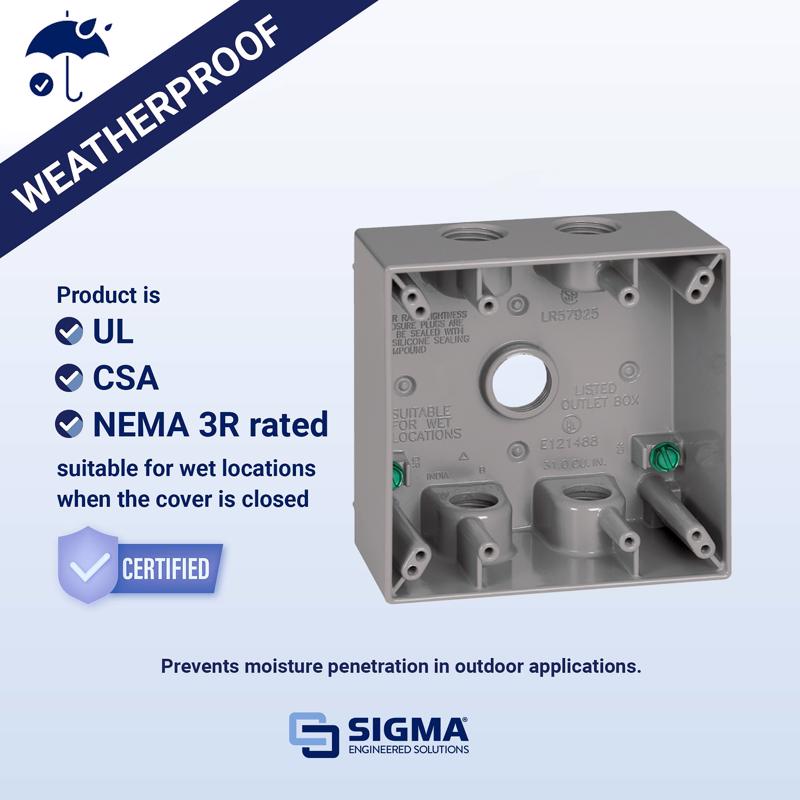 Sigma Electric New Work 31 cu in Square Metallic 2 gang Weatherproof Box Gray