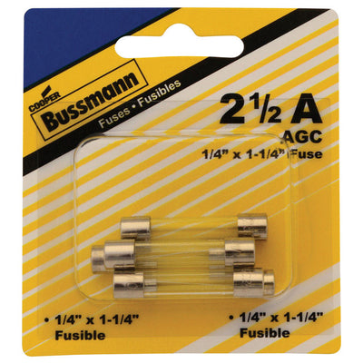 Bussmann 2-1/2 amps Fast Acting Glass Fuse 5 pk