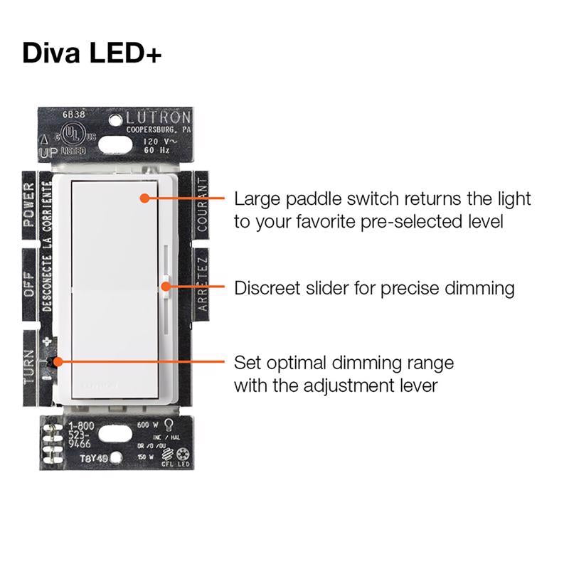 Lutron Diva Light Almond 150 W 3-Way Dimmer Switch