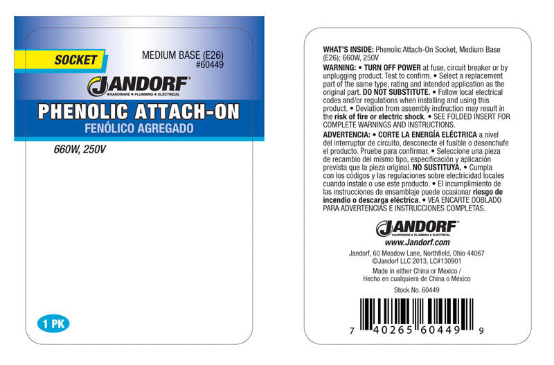 Jandorf Phenolic Medium Base Attach On Socket