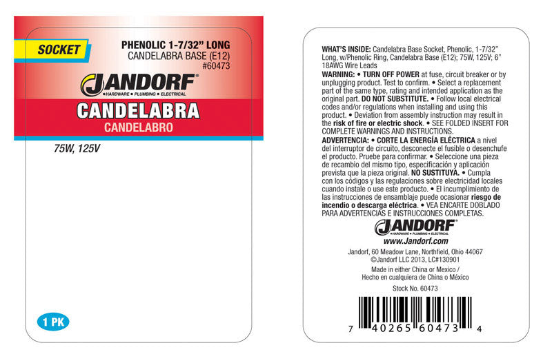 Jandorf Phenolic Candelabra Base Socket