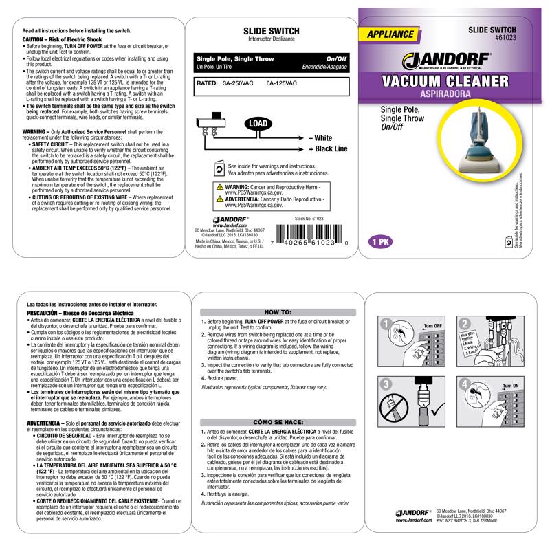 Jandorf 6 amps Single Pole Slide Appliance Switch Black/Silver