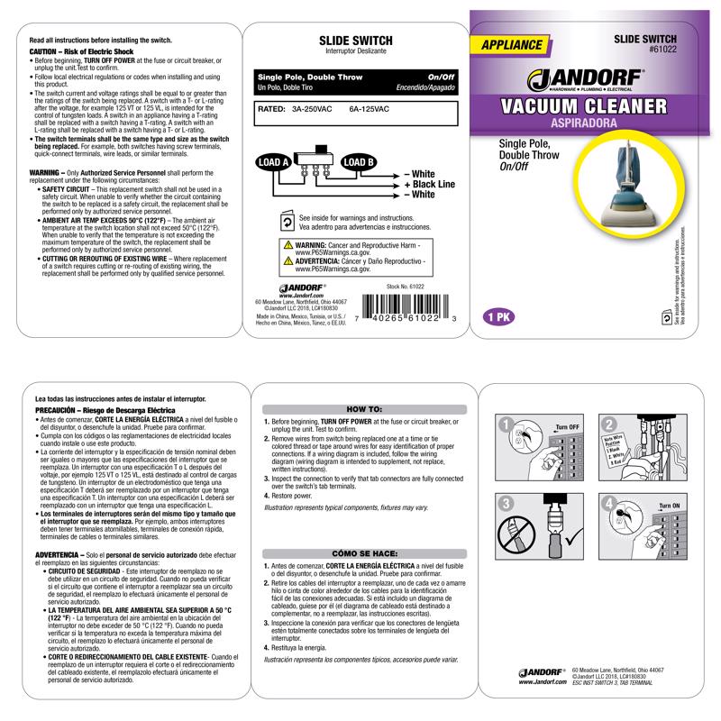 Jandorf 6 amps Single Pole Slide Appliance Switch Black/Silver