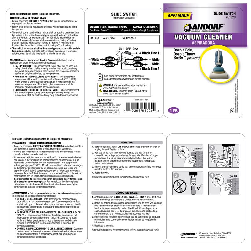 Jandorf 6 amps Double Pole Slide Appliance Switch Black/Silver