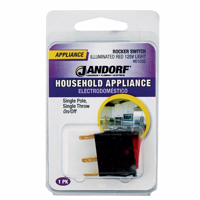 Jandorf 16 amps Single Pole Rocker Appliance Switch Black/Red