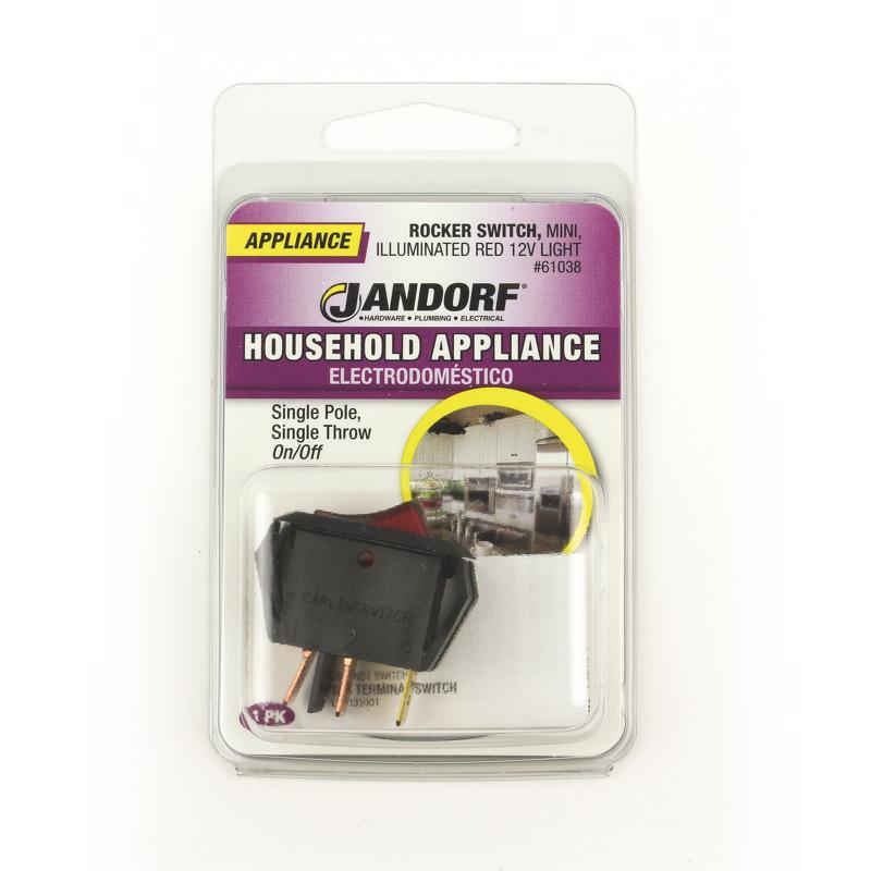 Jandorf 10 amps Single Pole Rocker Appliance Switch Black/Red