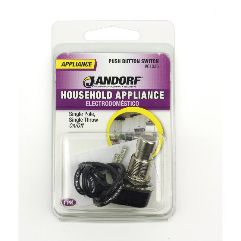 Jandorf 10 amps Single Pole Push Button Appliance Switch Black/Silver