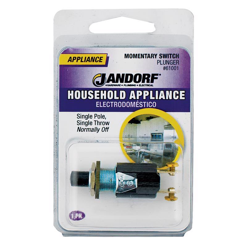 Jandorf 0.25 amps Single Pole Momentary/Normally Off Appliance Switch Black/Silver