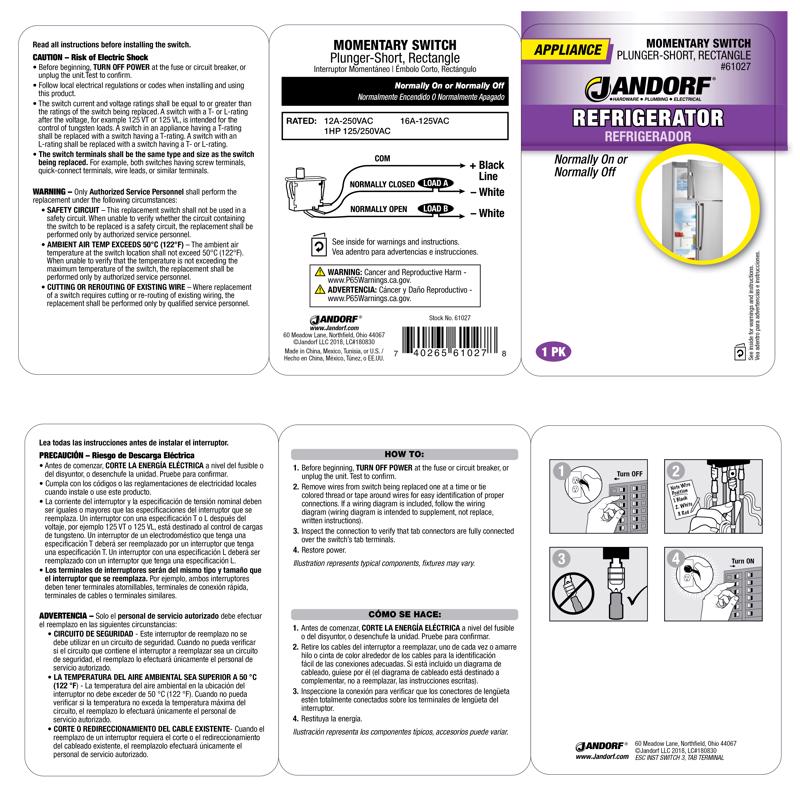 Jandorf 16 amps Momentary Appliance Switch White