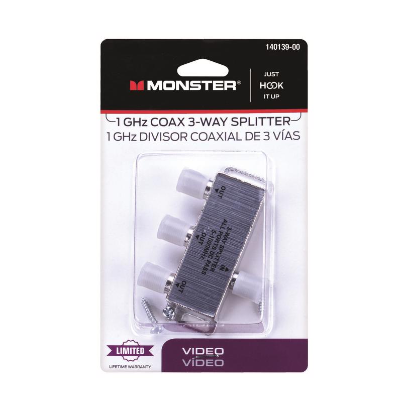 Monster Just Hook It Up 3 Way Coax Splitter 75 ohm 1000 MHz