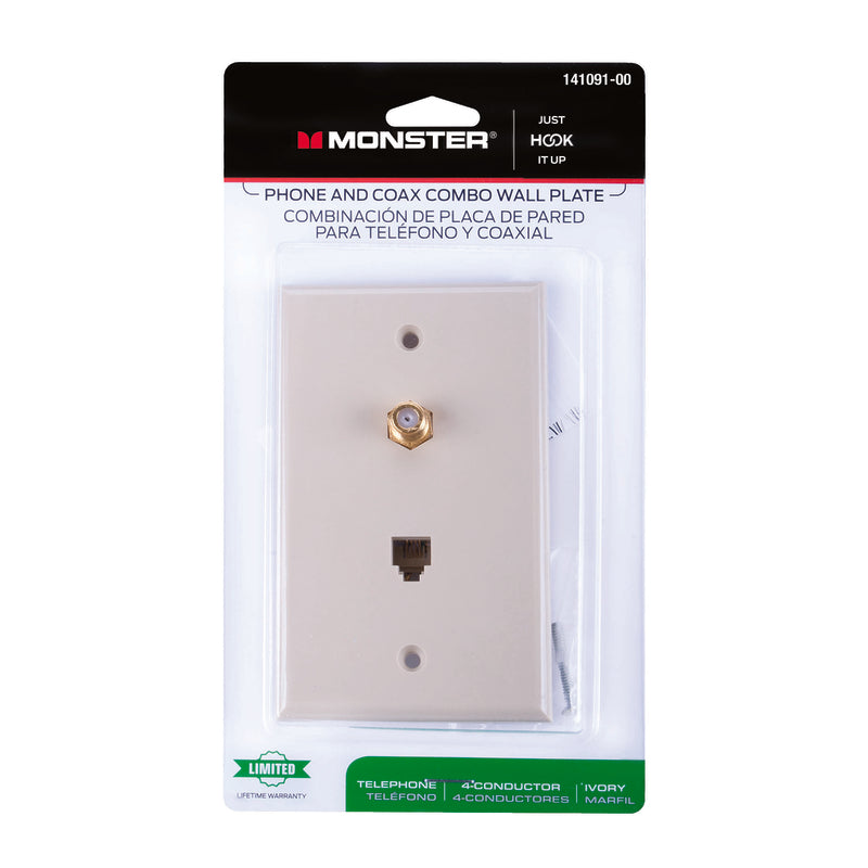 Monster Just Hook It Up Ivory 1 gang Plastic Coaxial Wall Plate