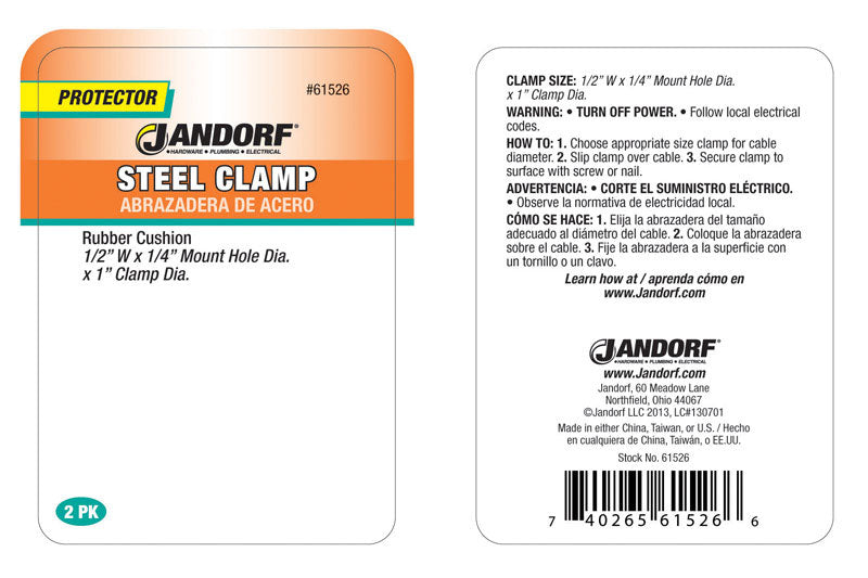 Jandorf 1 in. D Steel Cushion Clamp 2 pk