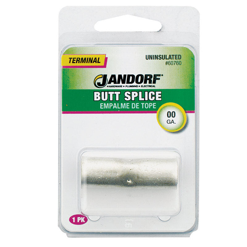 Jandorf 2/0 Ga. Uninsulated Wire Terminal Butt Splice Silver
