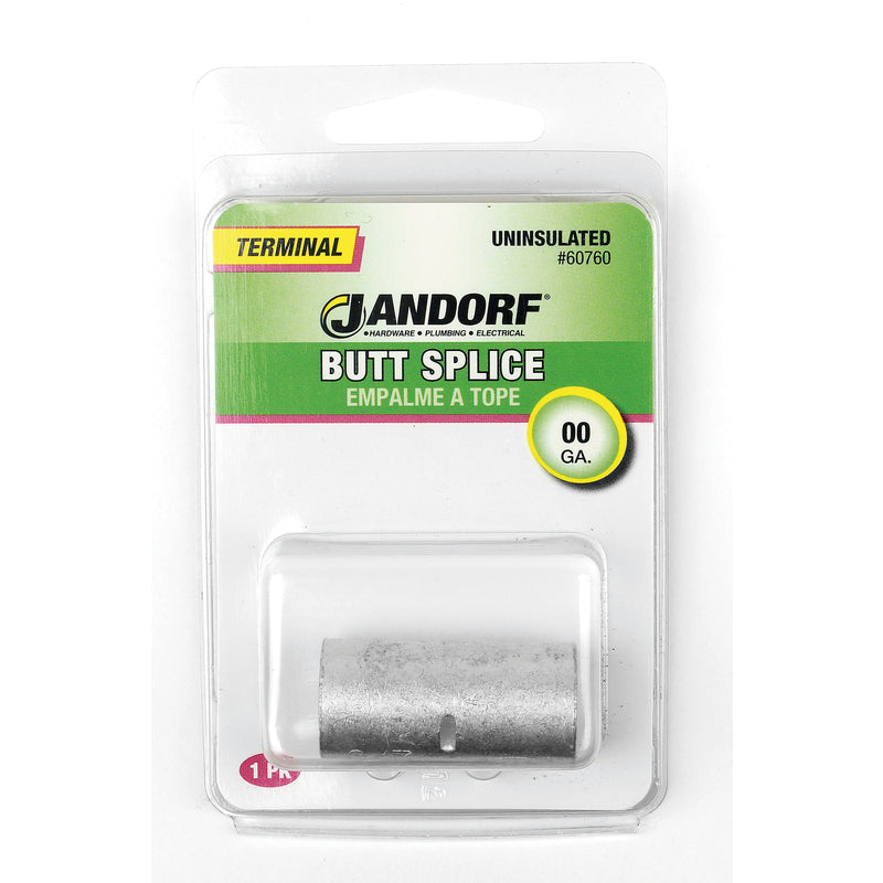 Jandorf 2/0 Ga. Uninsulated Wire Terminal Butt Splice Silver