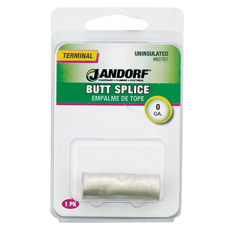 Jandorf 1/0 Ga. Uninsulated Wire Terminal Butt Splice Silver