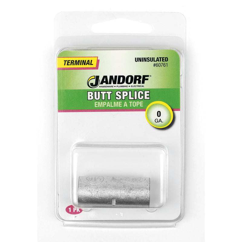 Jandorf 1/0 Ga. Uninsulated Wire Terminal Butt Splice Silver