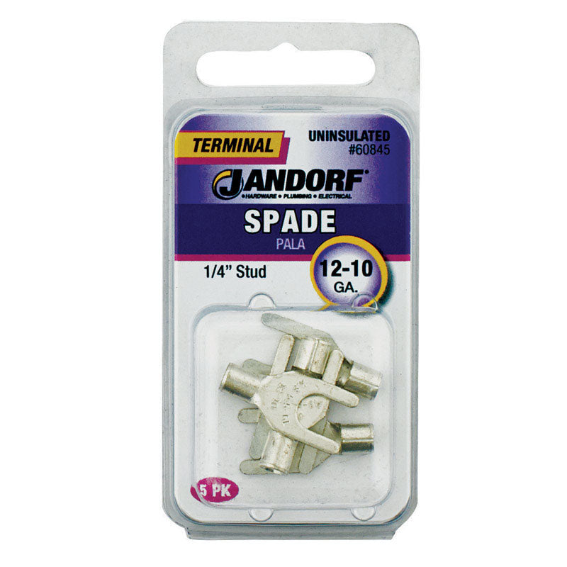 Jandorf 12-10 Ga. Uninsulated Wire Spade Terminal Silver 5 pk