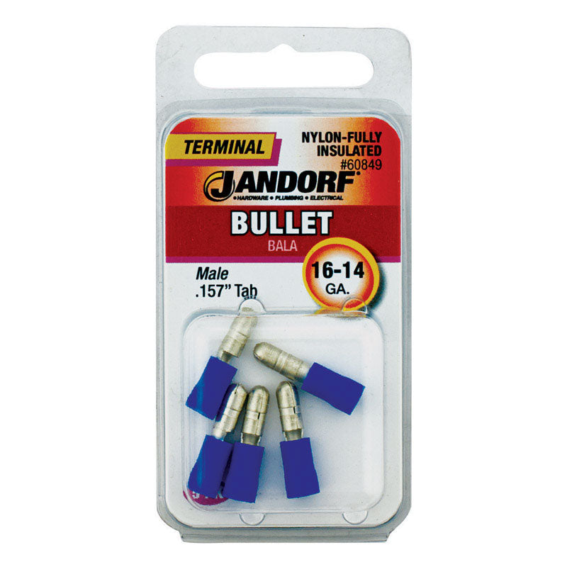 Jandorf 16-14 Ga. Insulated Wire Male Bullet Blue 5 pk