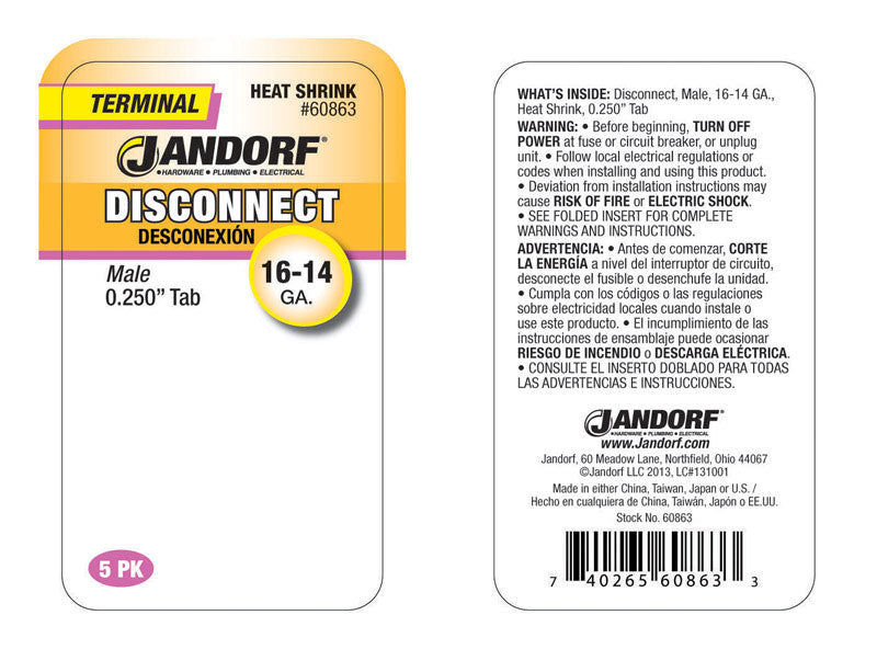 Jandorf 16-14 Ga. Insulated Wire Male Disconnect Blue 5 pk