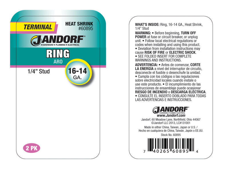 Jandorf 16-14 Ga. Insulated Wire Ring Terminal Green 2 pk